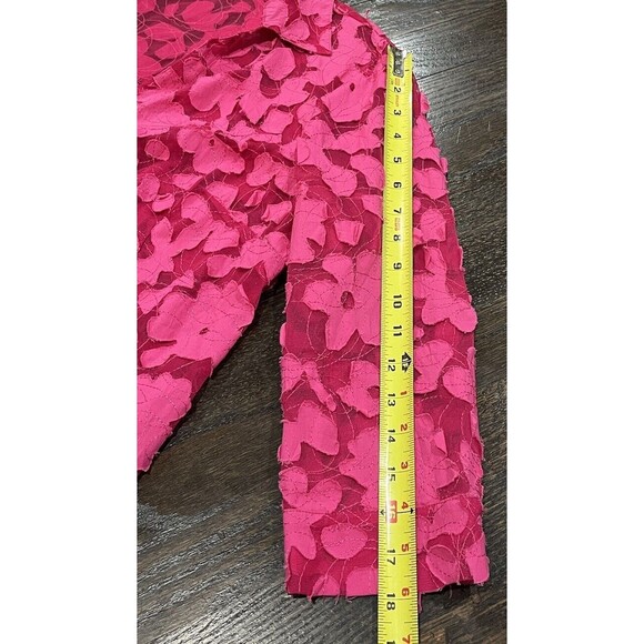 Multiples Shirt Womens Medium Button Up Pink Appliqué 3D Sheer Art To Wear - Picture 8 of 8